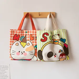Hot Selling Large Capacity Canvas Polyester Fabric Bento Bag Cute Printed Cartoon Handbags For Women
