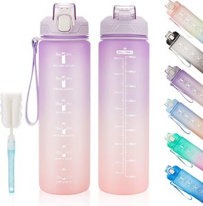 Botella de agua deportiva de gran capacidad para viajes, a prueba de fugas, sin BPA, motivacional, 32oz, con marcador de tiempo, correa de transporte de pajita - Product Image 1