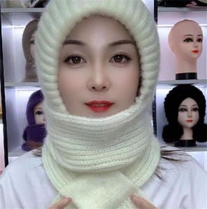 Cagoule pour femmes-Écharpe-Chapeau tricoté en polaire élastique-Hiver-Protection intégrée des oreilles-<span class=keywords><strong>Bonnet</strong></span> coupe-vent-<span class=keywords><strong>Bonnet</strong></span> chaud - Product Image 3