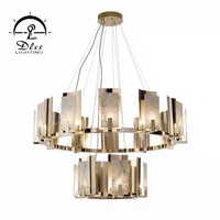 Lustre suspendu circulaire moderne en fer doré et albâtre, éclairage LED, pour salon, installation facile, luxe, protection des yeux