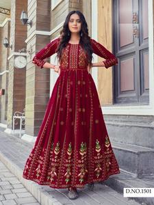 Vêtements indiens et pakistanais 14Kg Robe longue Anarkali imprimée en rayonne lourde pour mariage et fête Robe de mariée - Product Image 3