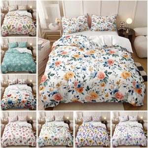Eenvoudige Frisse Bloemen 3-delige Bedrukte 100% Katoenen Beddengoed Set Comfortabele Dikke Zachte Dekbedovertrek Set - Product Image 2
