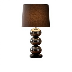 Contemporary Glass Table Lamp Brown Fabric Drum Shade E27 LED Bulb Base 3000K Warm White Light Bedroom <b>Decorative</b> <b>Lighting</b> - Product Image 1