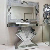 MEUBLES MIROIR EN T-SHAPED CONSOLE EN VERRE MIROIR TABLE ET MIROIR AVEC ENSEMBLE DE DIAMANTS