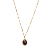 Collier en acier inoxydable plaqué or 18 carats, anti-ternissement, poli miroir, avec pendentif en améthyste naturelle, personnalisable, pour femme, vente en gros