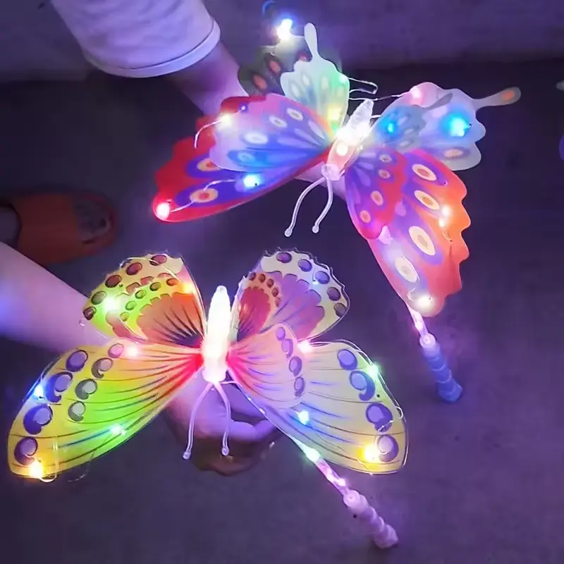 Promotion nouveauté cadeaux Led bâtons lumineux papillon bâton papillons jouets paillettes brillant volant papillon jouet ailes pour enfants