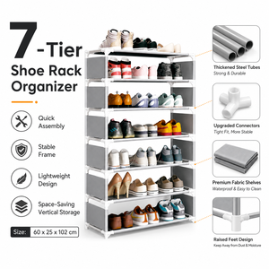 Étagère à <span class=keywords><strong>Chaussures</strong></span> Métallique Multifonctionnelle en Gros, Organisateur <span class=keywords><strong>de</strong></span> <span class=keywords><strong>Chaussures</strong></span> à 3, 4, 5, 6 ou 7 Niveaux, Étagère <span class=keywords><strong>de</strong></span> <span class=keywords><strong>Rangement</strong></span> Anti-Poussière et Étanche pour Entrée <span class=keywords><strong>de</strong></span> Maison - Product Image 2