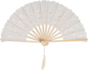 Elfenbein Spitze Faltbare Hand fächer Gestickte Blumen Muster Hand fächer für Kostüm Hochzeiten Tanz party DIY Braut Hand Fan - Product Image 1
