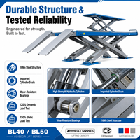 Ciseaux de levage ultra-minces 4/5T à double vérin hydraulique robuste pour alignement de roues, avec nivellement à une touche et verrou de sécurité antidéflagrant