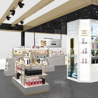 02-DYaSG-A01 Meuble de présentation cosmétique gris doré, écologique et durable, éclairé par LED, pour l'aménagement intérieur des magasins de détail
