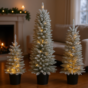 Festive Snow Flocked Artificial Christmas Trees 3/4/5 Ft Pre Lit Warm <b>Lights</b> <b>Battery</b> <b>Operated</b> Indoor Tabletop Decor - Product Image 2