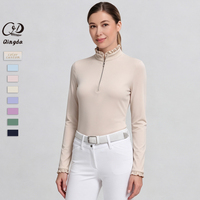 Vêtements d'équitation pour femmes : Chemise respirante à col montant et volants, fermeture éclair quart de tour, sous-couche pour l'équitation