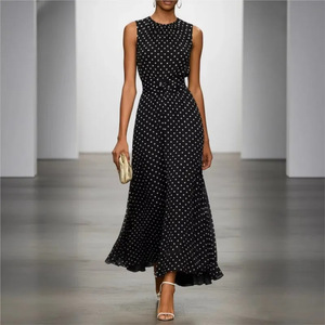 Abito da donna personalizzato a pois, a vita alta, <span class=keywords><strong>linea</strong></span> ad A, alla <span class=keywords><strong>moda</strong></span>, elegante, casual, da festa, prodotto da fornitore con etichetta privata - Product Image 2