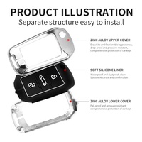 En stock, housse de clé de voiture en alliage de zinc et silicone, durable, antichoc, couverture intégrale pour clé intelligente Peugeot, en alliage de zinc