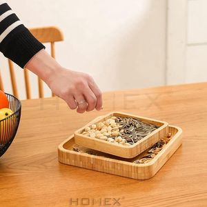 Tazón para aperitivos <span class=keywords><strong>de</strong></span> pistacho <span class=keywords><strong>de</strong></span> forma cuadrada <span class=keywords><strong>de</strong></span> bambú sólido, soporte para plato doble, cuenco con pedestal y tuercas <span class=keywords><strong>de</strong></span> semillas <span class=keywords><strong>de</strong></span> girasol con almacenamiento <span class=keywords><strong>de</strong></span> concha - Product Image 1