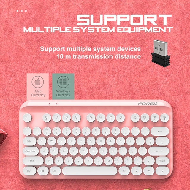 Wireless Keyboard Ergonomic Design 75keys Pudding Keycaps Typewriter Retro with 2.4G Receiver