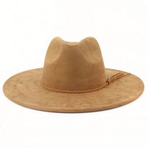 Sombreros Fedora de Gamuza al por Mayor con Ala Ancha de 10 cm para Mujer, Sombrero Jazz con Borla y Adorno de Corazón Color Durazno - Product Image 2