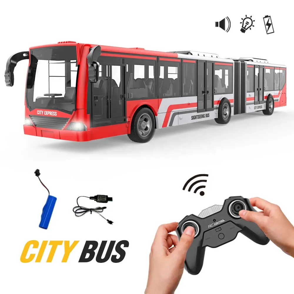 2.4ghz 4 Channels Remote Control Bus Toy Full Function RC Bus Model Toy with Realistic Lights and Rubber Tire Bus Toy