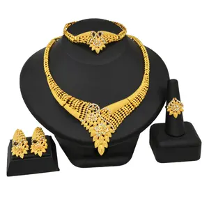 Instock Wholesale Bridal Wedding Dubai 24K Gold Plated Jewelry Sets Bracelet Earrings Ring necklace jewelry set for woman