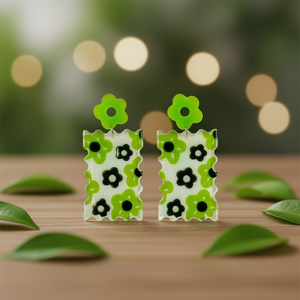 Pendientes acrílicos florales verdes con forma rectangular, impresión digital, tendencia de moda, accesorios para mujer - Product Image 2