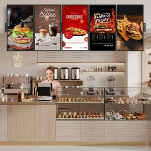 ป้ายดิจิตอล LCD สำหรับร้านชานม ขนาด 43 55 นิ้ว ป้ายโฆษณาอิเล็กทรอนิกส์ จอแสดงผลแบบแขวนติดผนังอัจฉริยะ หน้าจอแบบอินเทอร์แอคทีฟ - Product Image 1