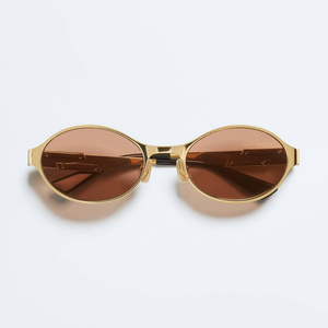Gafas de Sol Bottega BV Vintage Ovaladas de Metal Dorado con Lentes Marrones, Protección UV, Gafas de Moda para Uso Diario, Veneta - Product Image 1