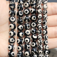 Perles DZI en Agate Tibétaine Facettées Rondes en Pierre Semi-Précieuse 4mm-12mm, Fil de 38cm pour Bijoux DIY Bracelet Collier Boucles d'Oreilles