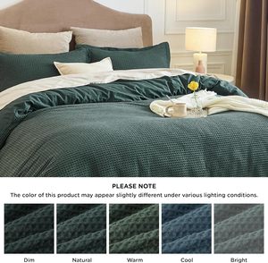 100% Cotton <strong>Waffle</strong> Weave Green <strong>Duvet</strong> <strong>Cover</strong> Set King Size Soft and Breathable <strong>Duvet</strong> <strong>Cover</strong> for All Season - Product Image 3
