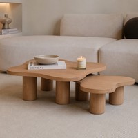 Ensemble de tables basses gigognes extensibles en bois massif avec logo personnalisé, forme organique, 2 pièces, pieds cylindriques contemporains en forme de nuage pour salon