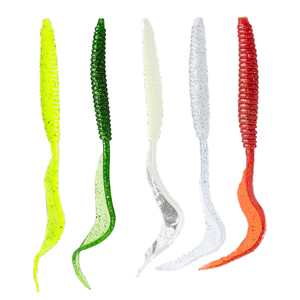 LUSHAZER 5pcs/bag Soft Fishing Lure 14cm Curl Tail Grub <strong>Worm</strong> Luminous Soft Plastic Bait for Bass Trout Walleye Pike Freshwater - Product Image 1