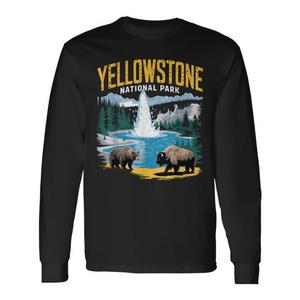 Camiseta de Manga Larga con Diseño Vintage del Parque Nacional de Yellowstone, con Estampado de Bisón y Oso, para Actividades al Aire Libre - Product Image 1