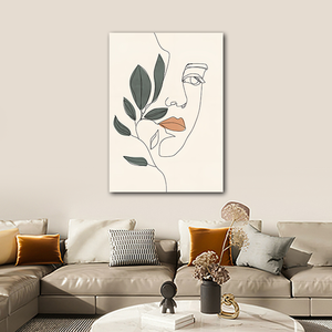 Mode femme dans le Style de ligne avec couleur verte et plante une ligne Art <span class=keywords><strong>dessin</strong></span> abstrait femme visage Art mural pour la décoration de la maison - Product Image 4