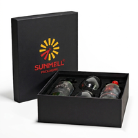 Coffret cadeau de luxe noir pour vin avec logo personnalisé, robuste et rigide, avec insert en mousse pour bouteilles et verres