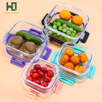 Récipient de stockage des aliments en verre carré Snap-Lock School Kitchen Camping Picnic Glass Lunch Box