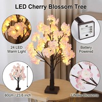 Lámpara LED de Árbol de Flores de Cerezo de 60 cm, 24 LED, Luz Blanca Cálida, Funciona con Pilas, IP44, Control por Botón, Decoración de Mesa, Luz Nocturna, Decoración del Hogar