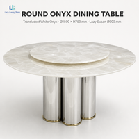Table à manger ronde en pierre de cristal blanc Luca |   Plateau en pierre naturelle avec base en acier inoxydable Lazy Susan, taille personnalisée pour hôtel et villa, OEM