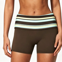 Ensemble short de sport rayé contrastant respirant écologique à séchage rapide pour femme, avec soutien-gorge de yoga dos nu à double couche et col en V à nouer