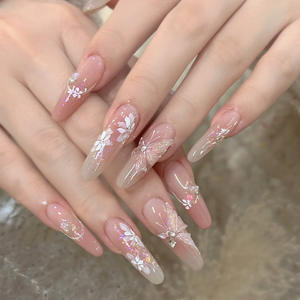 High-End Wearable Nail Tips Summer Butterfly Flower Handmade Nail Art Stickers Cat Eye Rhinestone Fake Nails Detachable Almond - Product Image 1