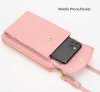 Tas Selempang Kecil Pola Kulit Buaya PU untuk Wanita, Dompet Ponsel dengan Slot Kartu Kredit