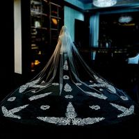 Feishiluo Offres Spéciales luxe 3.5m de Long blanc ivoire dentelle Appliques bord mariage voiles de mariée Tulle cathédrale voile avec peigne