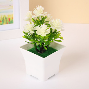 Mini plante artificielle colorée en pot, pot carré blanc en plastique, décoration <span class=keywords><strong>de</strong></span> table pour la maison, le café, petite décoration, vente en gros - Product Image 4