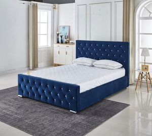<span class=keywords><strong>Lit</strong></span> double moderne en bois <span class=keywords><strong>avec</strong></span> tête de <span class=keywords><strong>lit</strong></span> capitonnée en velours et boutons en cristal, disponible en tailles Queen et King - Product Image 4