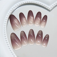 Faux ongles amande détachables style Instagram, dégradé violet raisin œil de chat étoilé, minimaliste, style européen/américain, 30 pièces