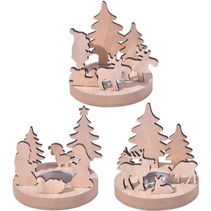 Porte-bougies de Noël en bois, porte-bougies chauffe-plat ronds avec motif cerf et sapin, décoration d'intérieur pour les fêtes - Product Image 5
