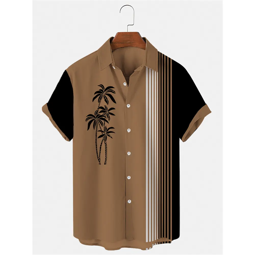 Summer fashion button men's Hawaiian shirts coconut tree print casual loose linen casual shirts beach tops street casual camisa