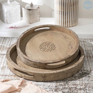 Round Mango <b>Wood</b> Serving Tray 18 In <b>Rustic</b> Brown Design For Stylish Entertaining - Product Image 5