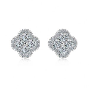 Dylam High Top Fine Jewelry 925 <b>Silver</b> Rhodium Plated D Color VVS1 Moissanite Stone Four Leaf Clover <b>Stud</b> Earrings for Women - Product Image 1