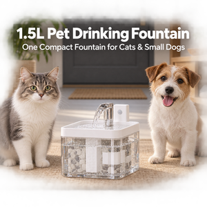 Fontaine à eau compacte pour animaux de compagnie de 1,5 L avec capteur de débit d'eau et filtration pour chats et petits chiens - Product Image 2