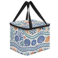 Sac à lunch isotherme réutilisable imprimé motif corail avec quatre poches intérieures en filet