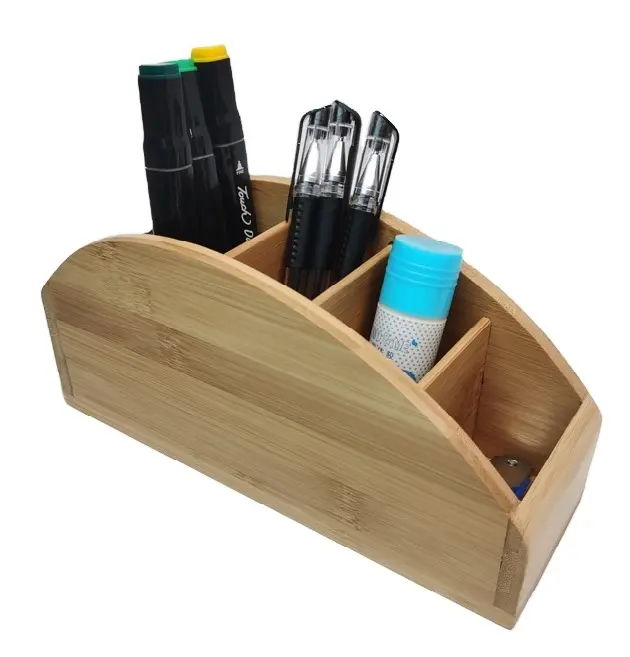Organizador de mesa de madeira, caixa de bambu para lápis, escritório e caixa de armazenamento